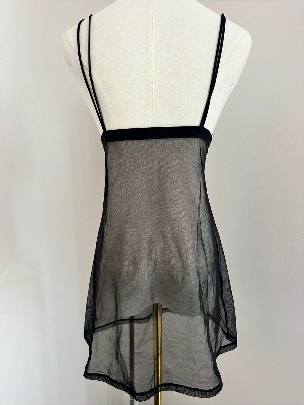 La Perla Sheer Black Embroidered Mesh Chemise with Pink Dot Cups